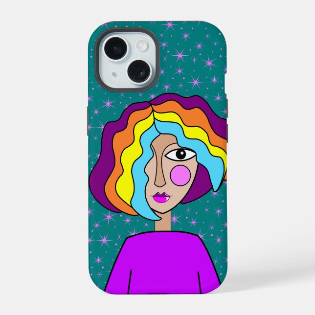 Colorful Abstract Face  iPhone 15 Case (Back)
