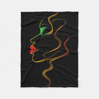 Colorful Abstract Face Line Art Juneteenth Black H Fleece Blanket