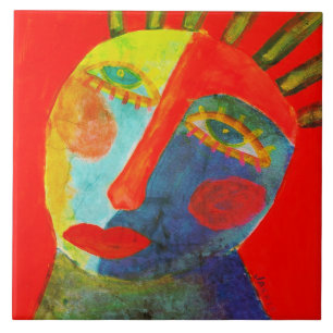 Colorful Abstract Face Painting Ceramic Tile