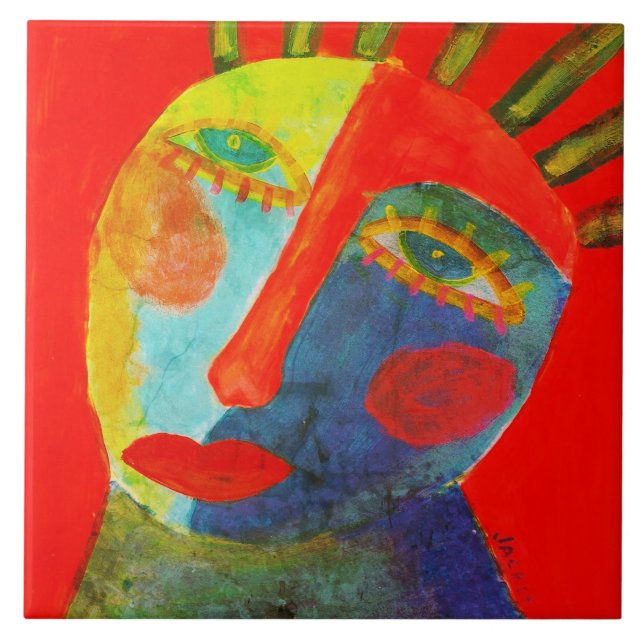 Colorful Abstract Face Painting Ceramic Tile (Front)
