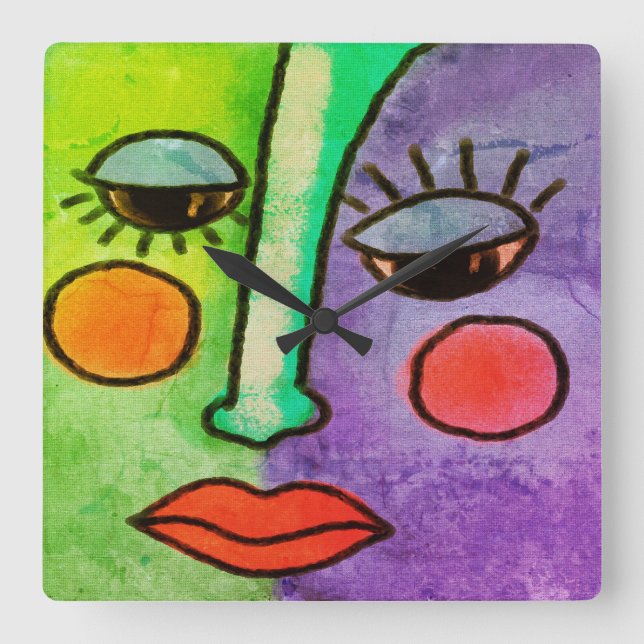 Colorful Abstract Face Painting Round Clock (Front)