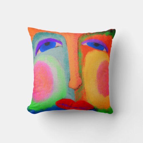 Colorful Abstract Face Throw Pillow