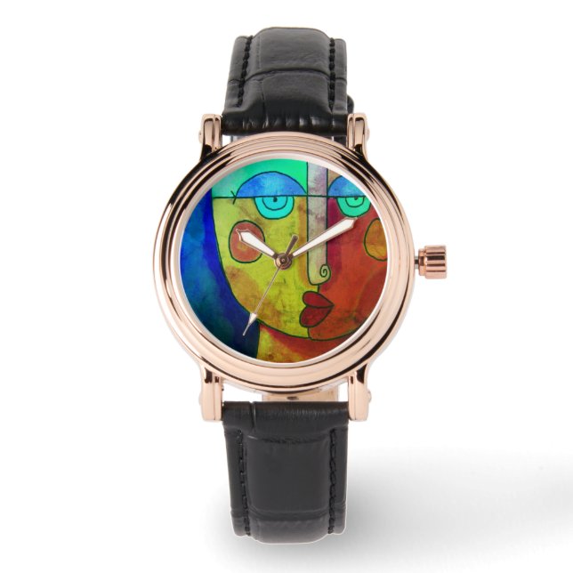 Colorful Abstract Face Wearable Art Watch (Front)