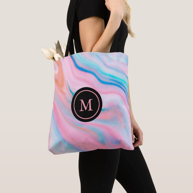 Colorful abstract faux agate stone texture tote bag (Close Up)