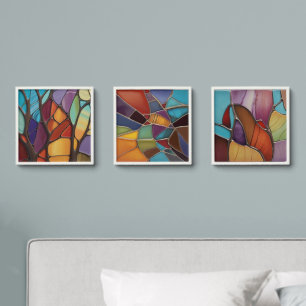 Colorful Abstract Faux Stained Glass Peel And Stick Photo Tile