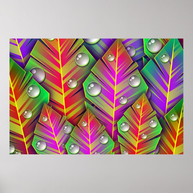 Colorful Abstract Feathers Artwork Wall Poster (Front)