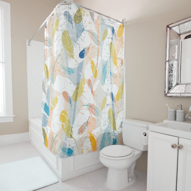 Colorful Abstract Feathers Shower Curtain (In Situ)