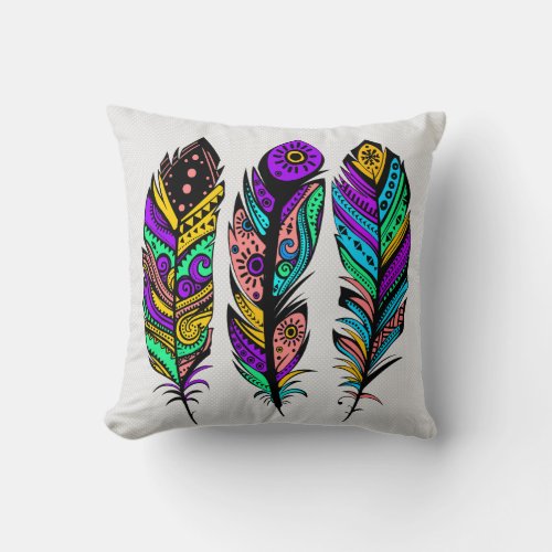 Colorful Abstract Feathers Throw Pillow