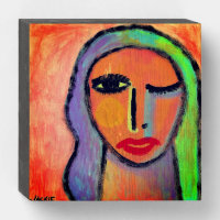Colorful Abstract Female Portrait  Wooden Box Sign