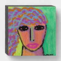 Colorful Abstract Female Portrait Wooden Box Sign