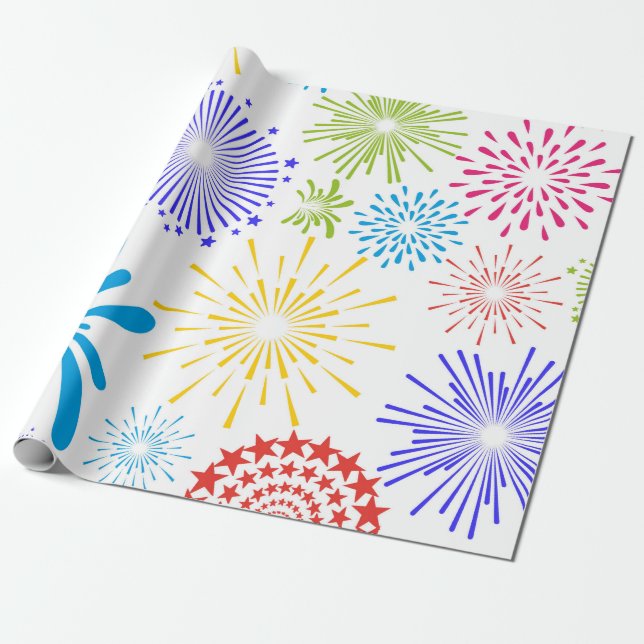 Colorful abstract fireworks pattern wrapping paper (Unrolled)