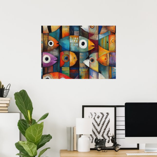 Colorful Abstract Fish Art Poster (Home Office)