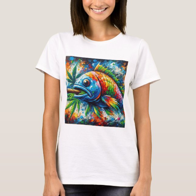 Colorful Abstract Fish Art T-Shirt (Front)