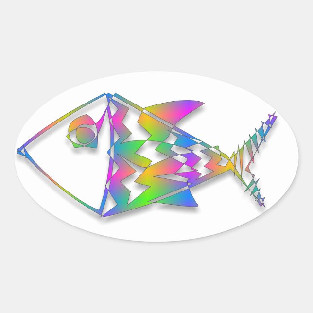 Colorful Abstract Fish Oval Sticker (Front)