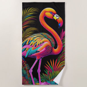 Colorful Abstract Flamingo Drawing Beach Towel