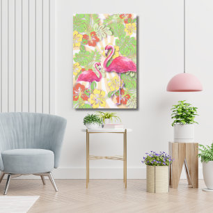 Colorful Abstract Flamingo & Floral 24"x36" Canvas Print