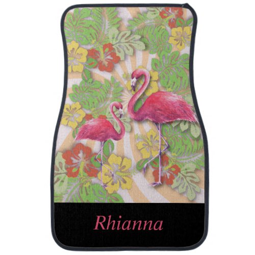 Colorful Abstract Flamingo  Floral Personalized Car Floor Mat