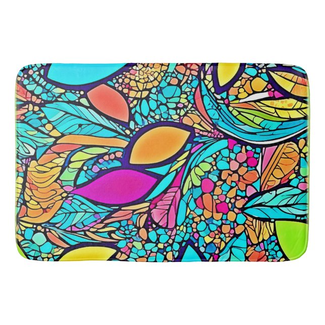 Colorful Abstract Floral Art Bath Mat (Front)