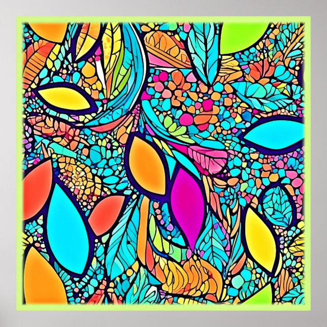 Colorful Abstract Floral Art Poster (Front)
