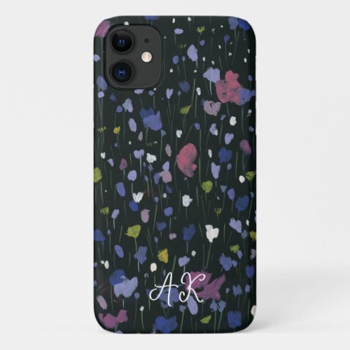 Colorful Abstract Floral Art Your Name Monogram iPhone 11 Case