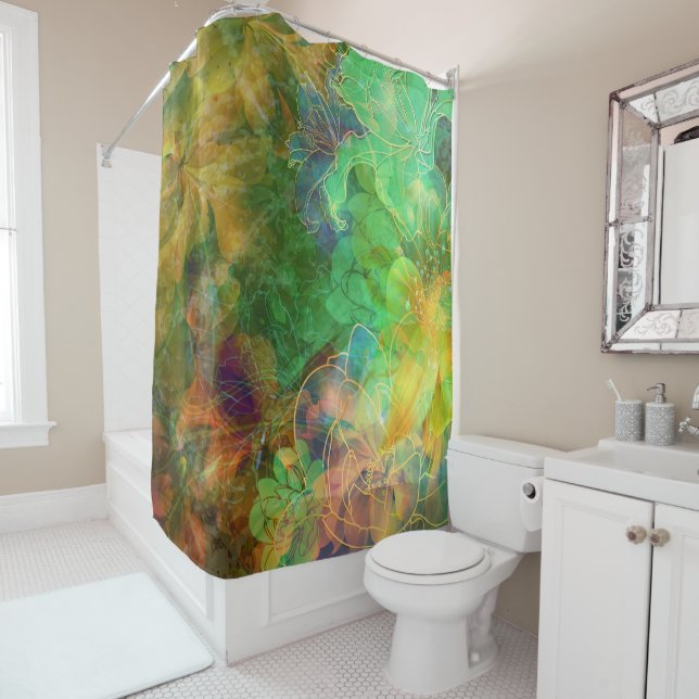 Colorful Abstract Floral Collage Shower Curtain (In Situ)