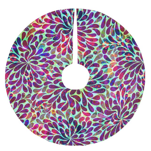 Colorful Abstract Floral Design Brushed Polyester Tree Skirt (Front)