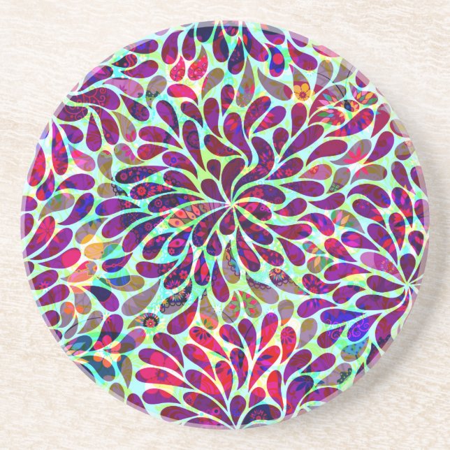 Colorful Abstract Floral Design Coaster (Front)