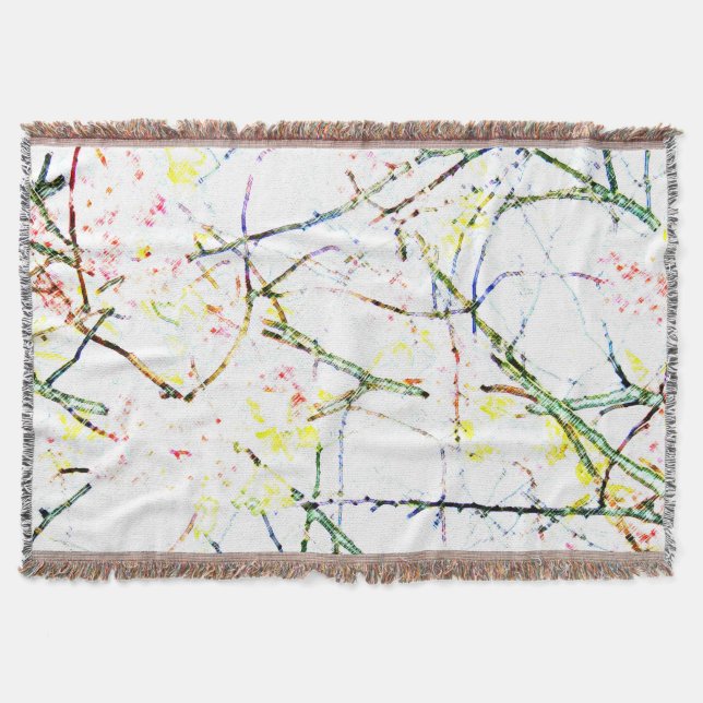 Colorful abstract floral design on white throw blanket (Front)