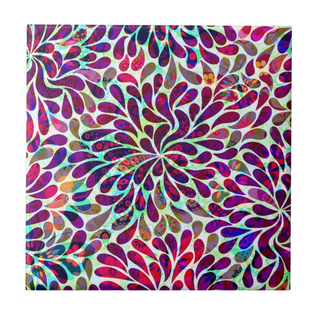 Colorful Abstract Floral Design Tile (Front)