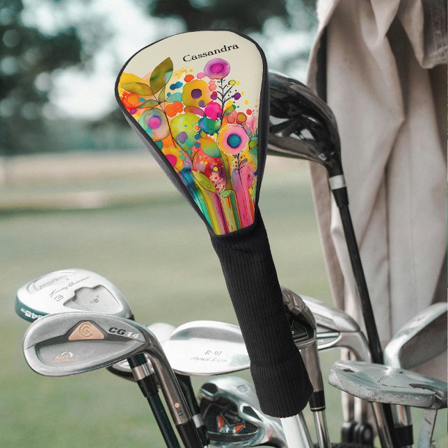 Colorful Abstract Floral Golf Head Cover (Protect your golf clubs with these pretty floral club covers from Night and Day Designs)