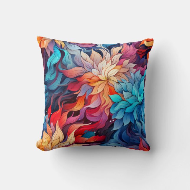Colorful Abstract Floral Illustration Throw Pillow (Front)