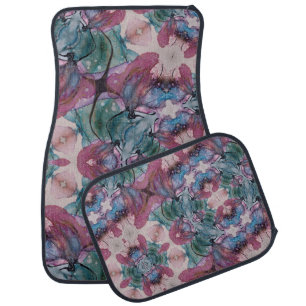 colorful abstract Floral painted pink, green Car Floor Mat