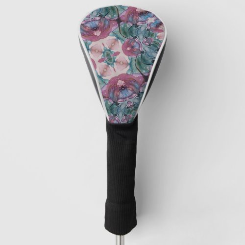 colorful abstract Floral painted pink green Golf Head Cover