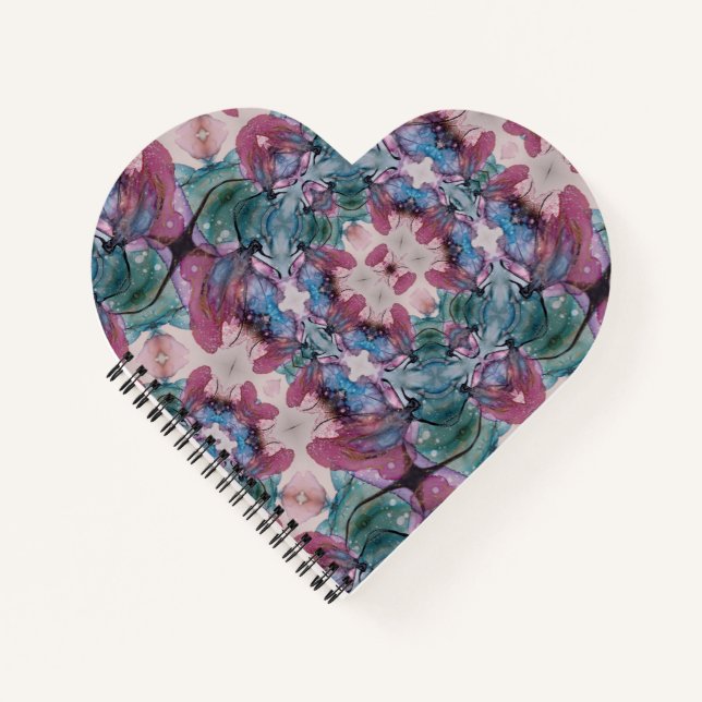 colorful abstract Floral painted pink, green   Notebook (Front)