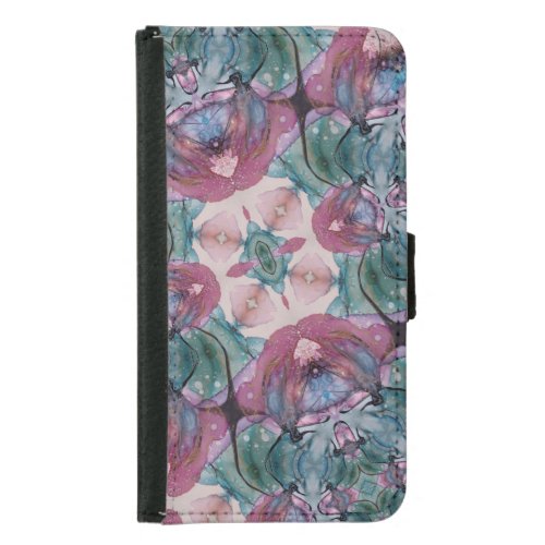 colorful abstract Floral painted pink green  Samsung Galaxy S5 Wallet Case