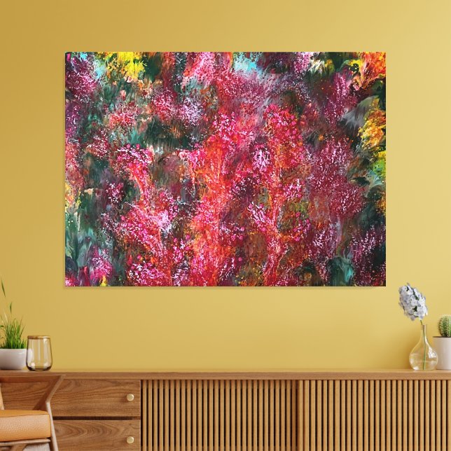 Colorful Abstract Floral Painting on Canvas Print (Insitu(LivingRoom))