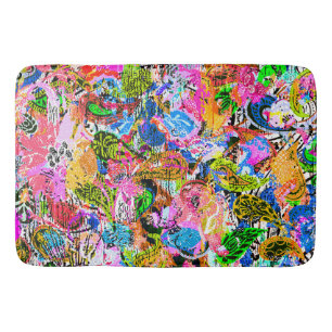 Colorful abstract floral paisley mix bath mat