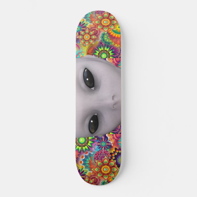 Colorful Abstract Floral Pattern Extraterrestrial Skateboard Deck (Front)