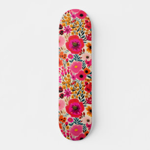 Colorful Abstract Floral Pink Yellow Bold Pattern Skateboard
