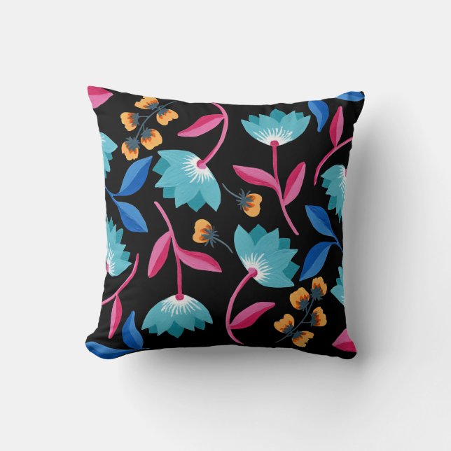 Colorful abstract floral throw pillow (Front)