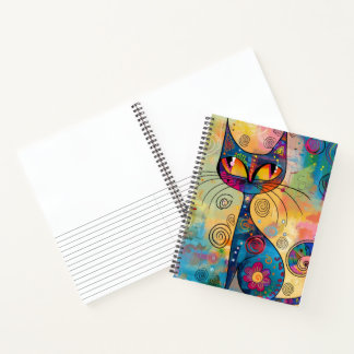Colorful Abstract Flower Cat Lined Sketchbook Notebook