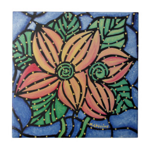 Colorful Abstract Flower Ceramic Art Tile