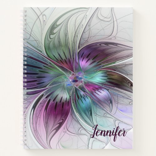 Colorful Abstract Flower Floral Fractal Art Name Notebook