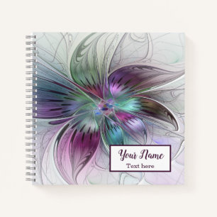 Colorful Abstract Flower Floral Fractal Art Name Notebook