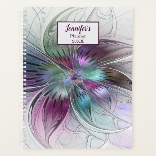 Colorful Abstract Flower Floral Fractal Art Name Planner