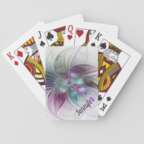 Colorful Abstract Flower Floral Fractal Art Name Playing Cards