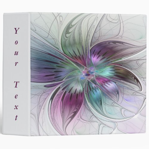 Colorful Abstract Flower Floral Fractal Art Text 3 Ring Binder