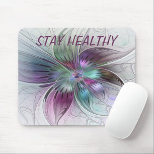 Colorful Abstract Flower Floral Fractal Art Text Mouse Pad