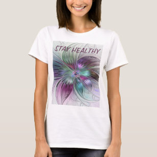 Colorful Abstract Flower Floral Fractal Art Text T-Shirt