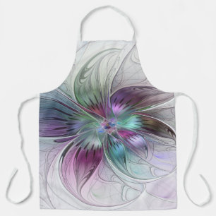 Colorful Abstract Flower Modern Floral Fractal Art Apron
